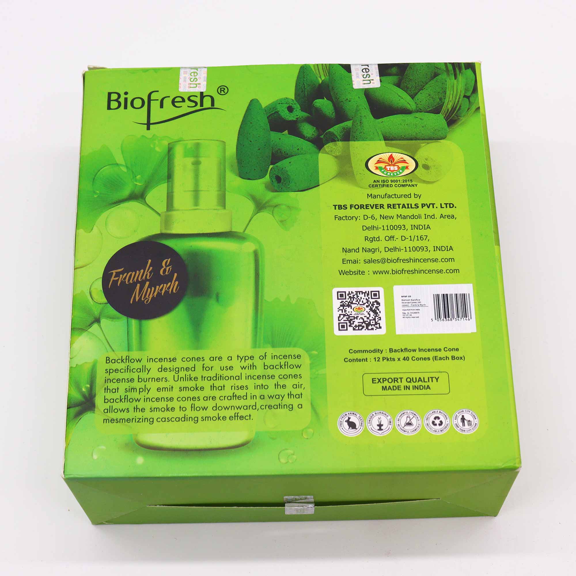 Biofresh Backflow Incense Cones Frank & Myrrh 40st.