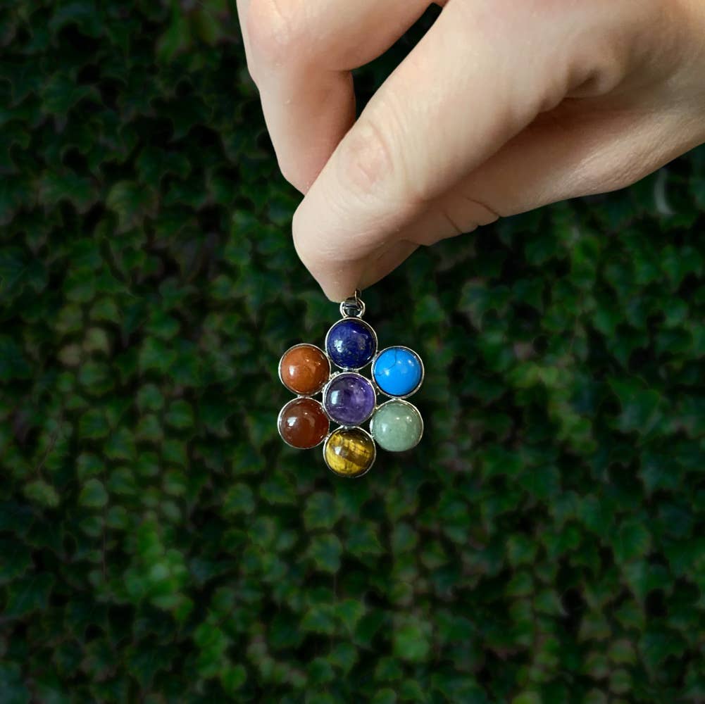 Flower Brass Gemstone Pendant