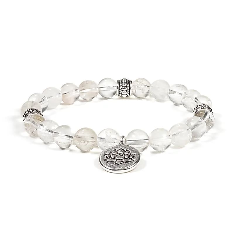 Armband 8mm Bergskristall & Lotus