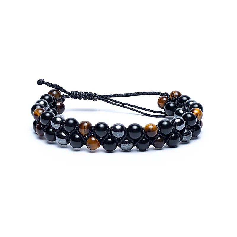 Svart Obsidian, Hematit & Tigeröga – Kristallarmband (6 mm)