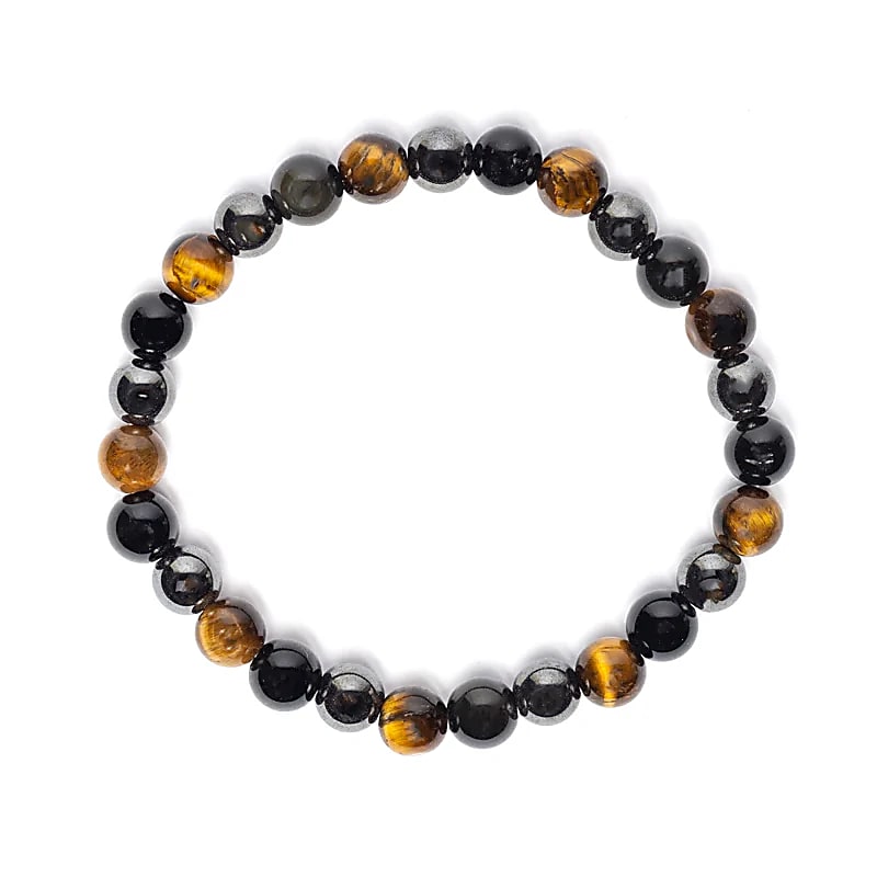 Rannekoru 8mm Tiikerinsilmä, Hematiitti & Obsidiaani-leveämmälle ranteelle