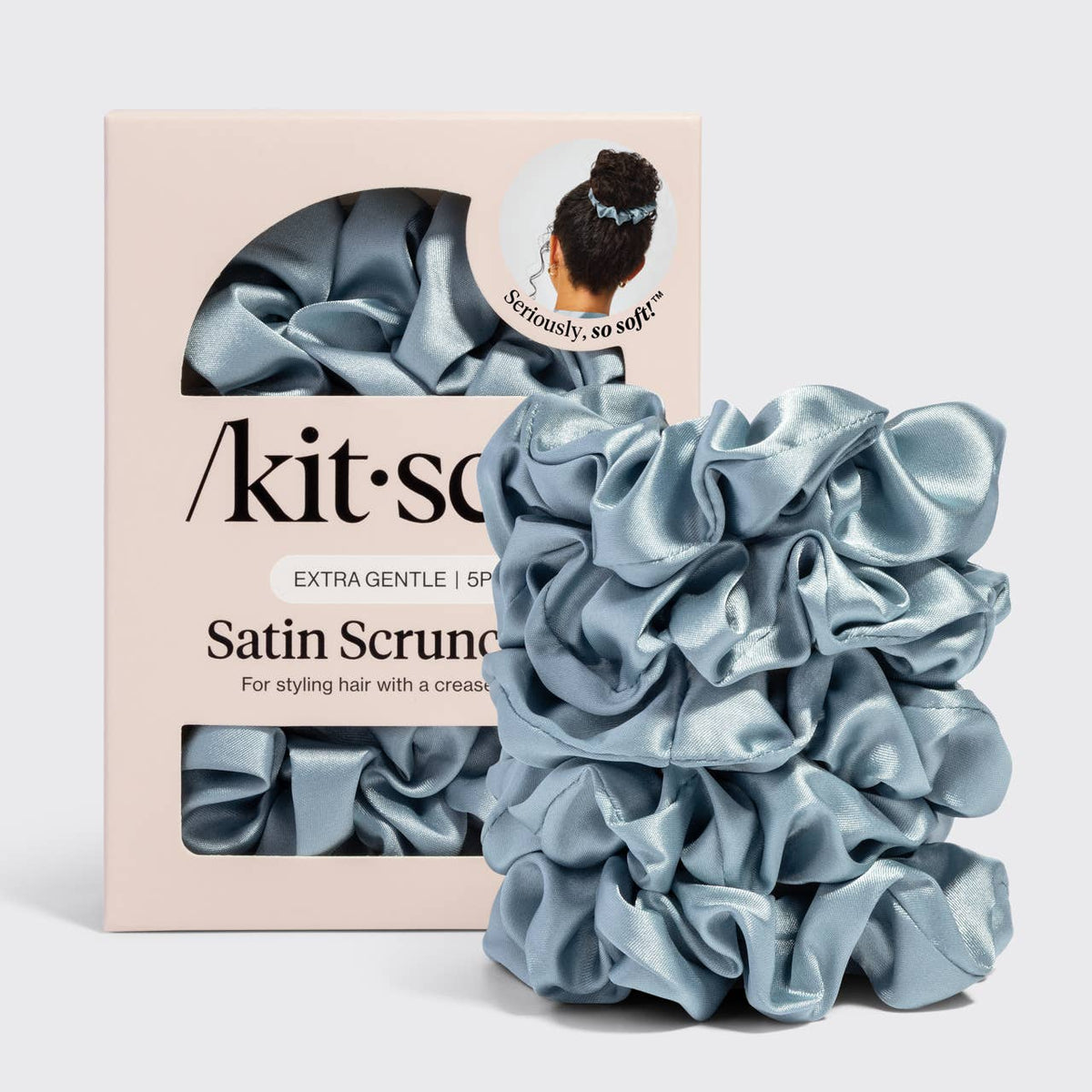 Satin-scrunchies för sömn, 5-pack – disigt blå