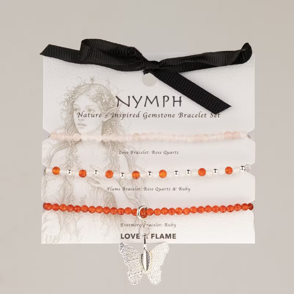 Nymph Spirit armbandsset Love & Flame – rosenkvarts & rubin