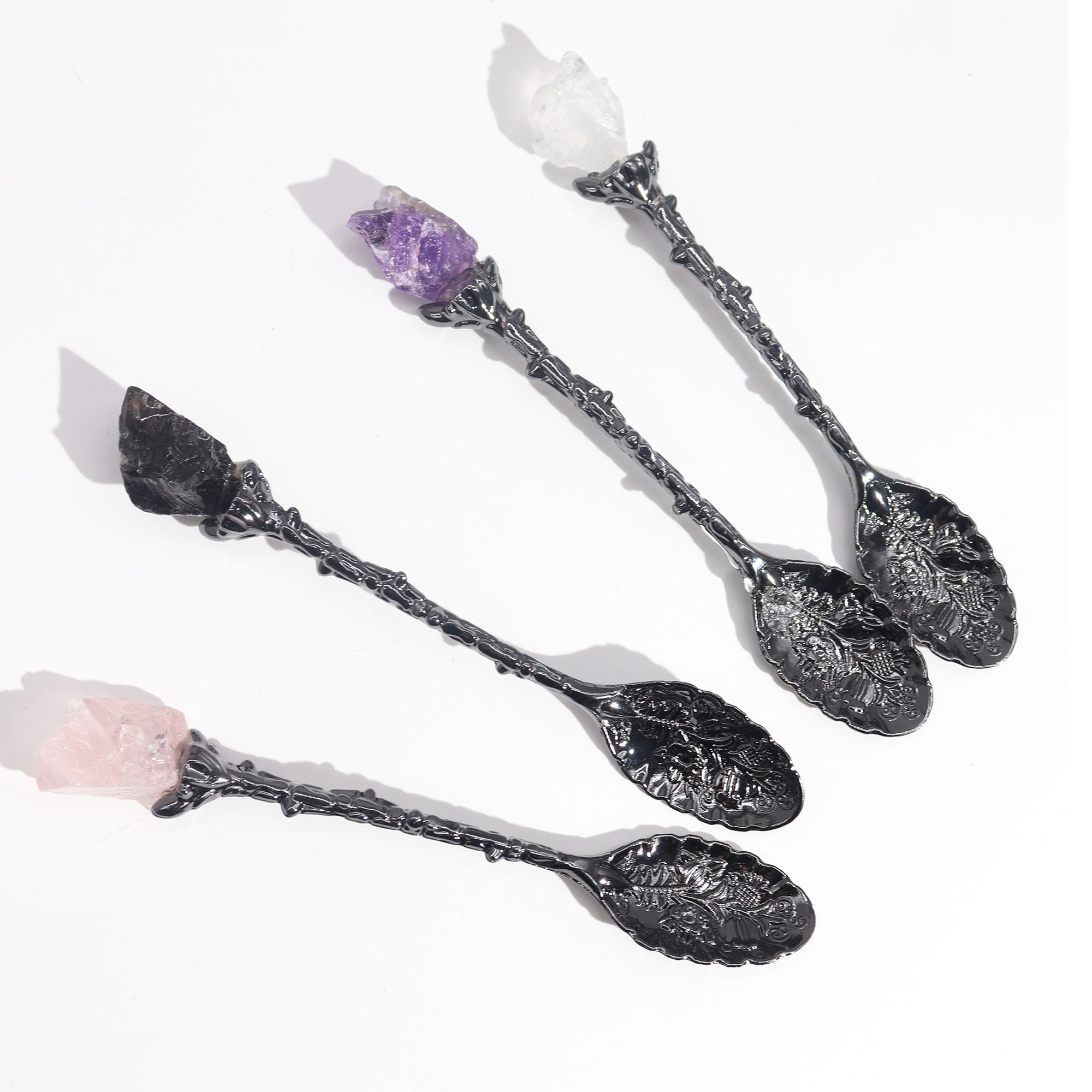 Dark Silver Gemstone Crystal Witch Spoons