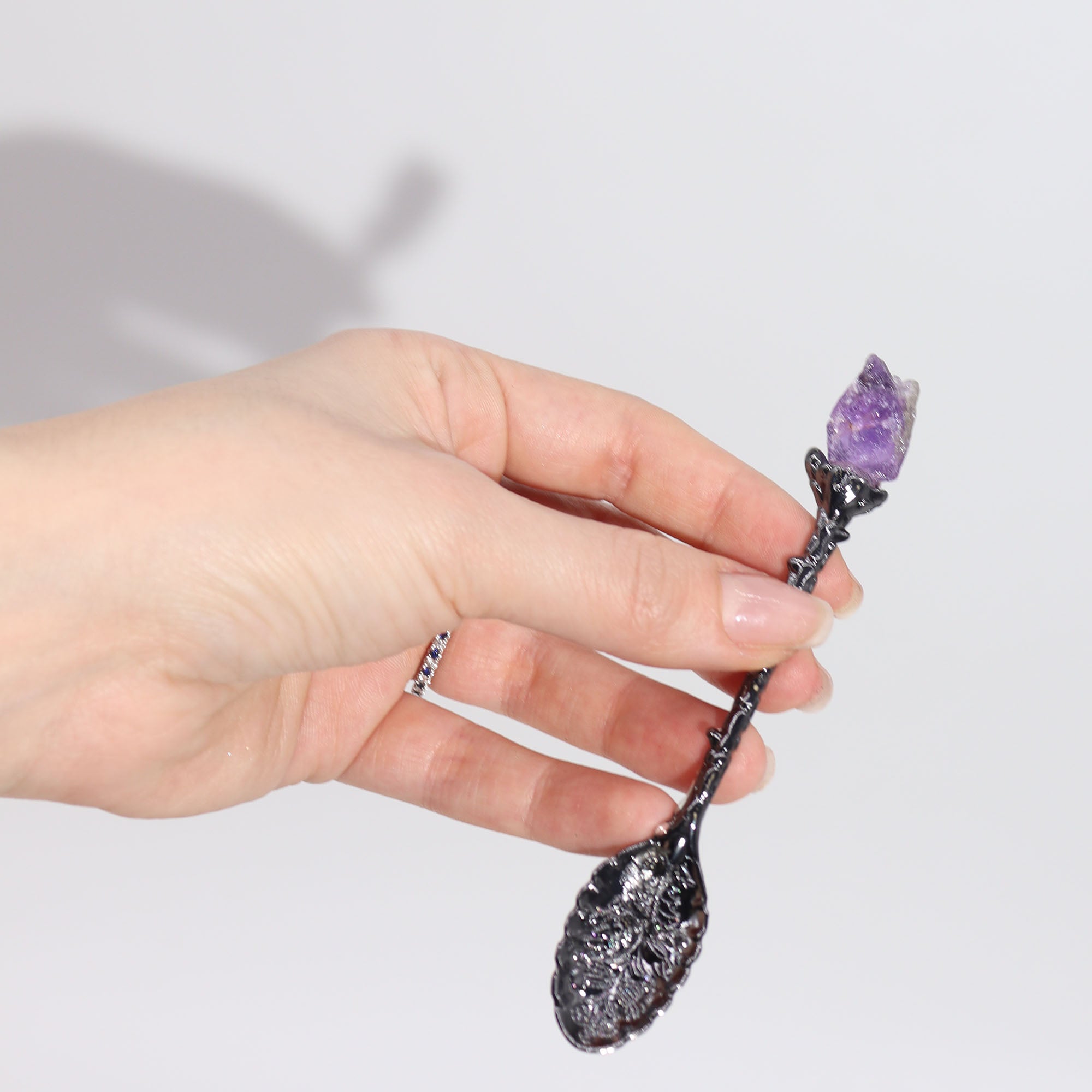 Dark Silver Gemstone Crystal Witch Spoons