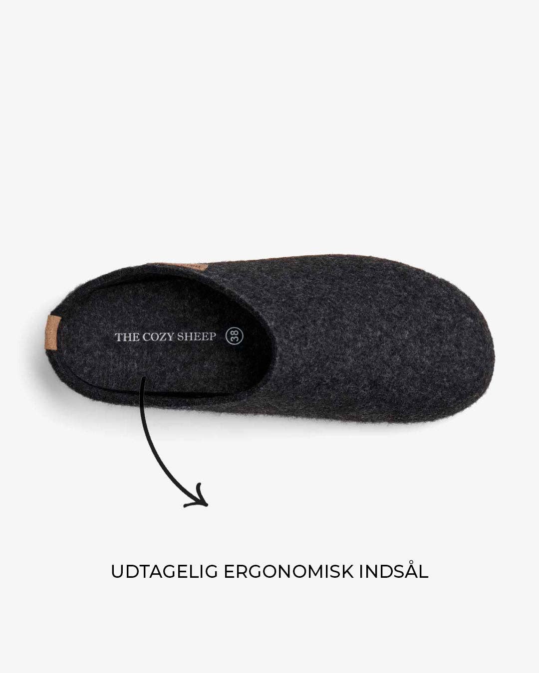 Fårullstofflor med lädersula — Mörkgrå