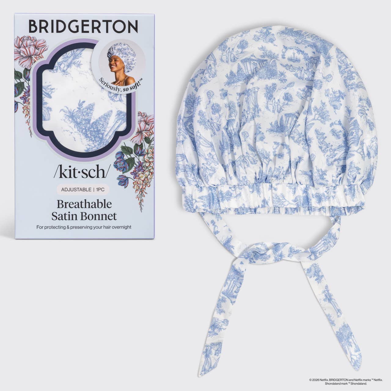 Bridgerton x Kitsch Andningsbar Satinmössa i Garden Toile