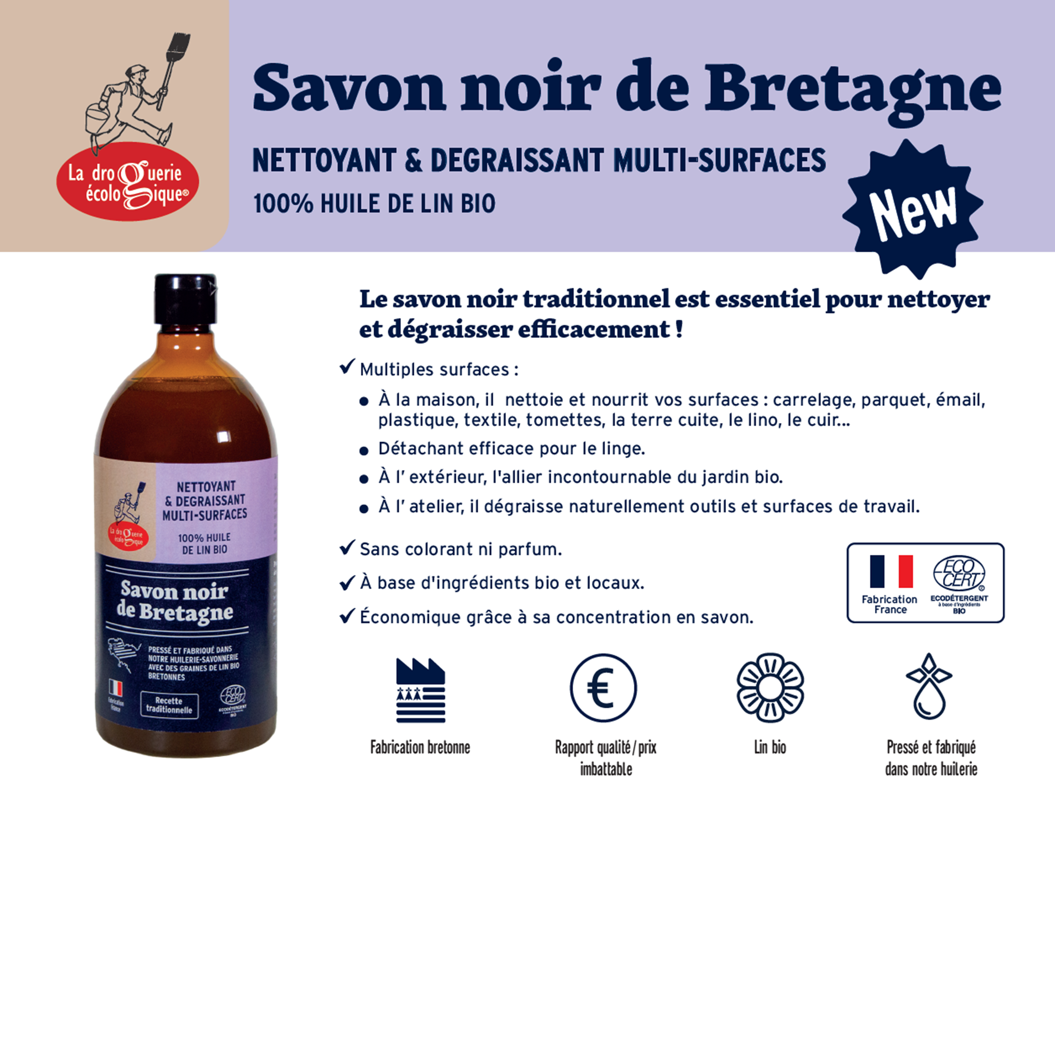 Bretagnes svarttvål – ekologisk allrengöring (100 % linolja)