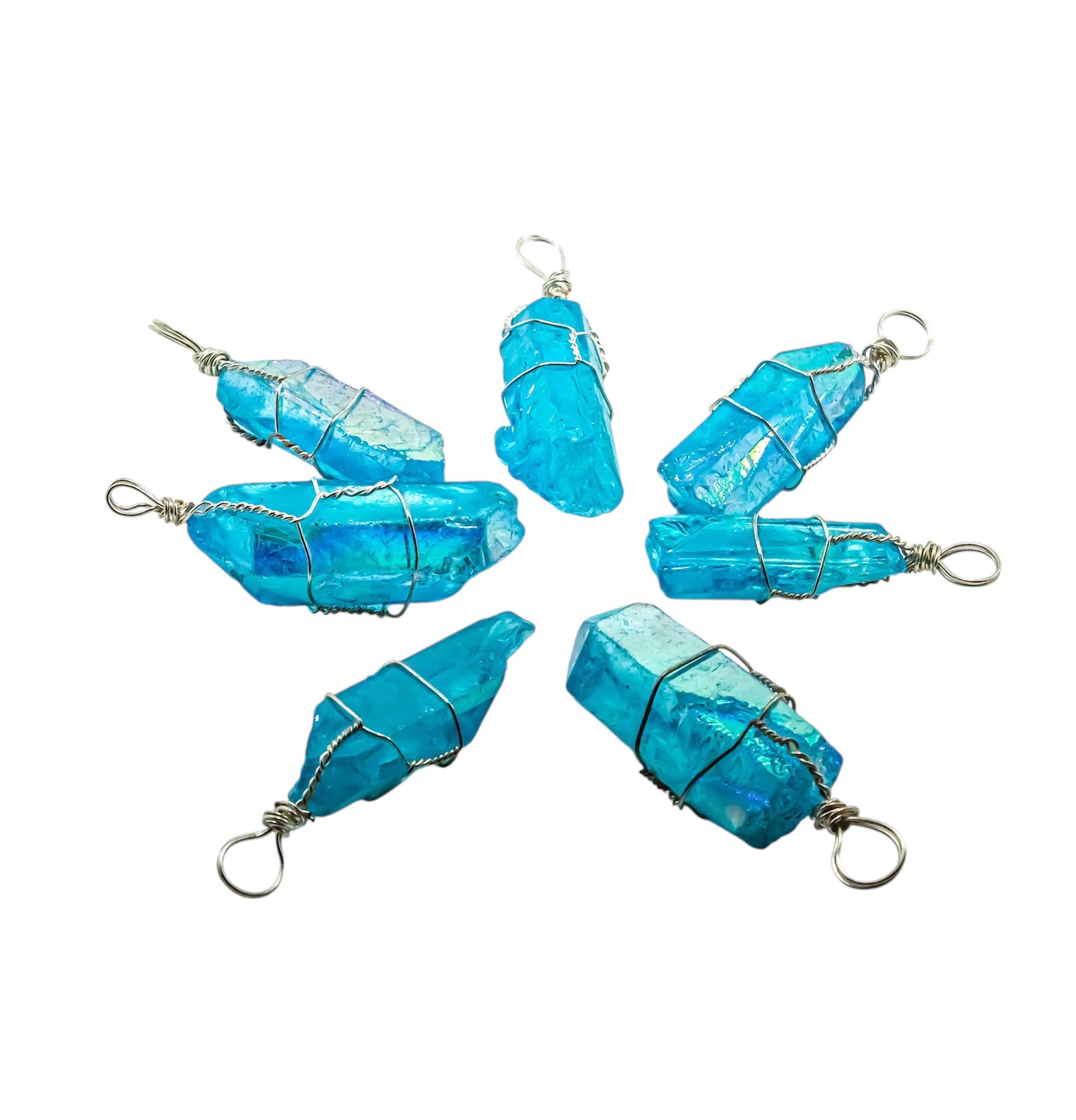 Rainbow Aura Lemurian Quartz Wrapped Pendant Necklaces