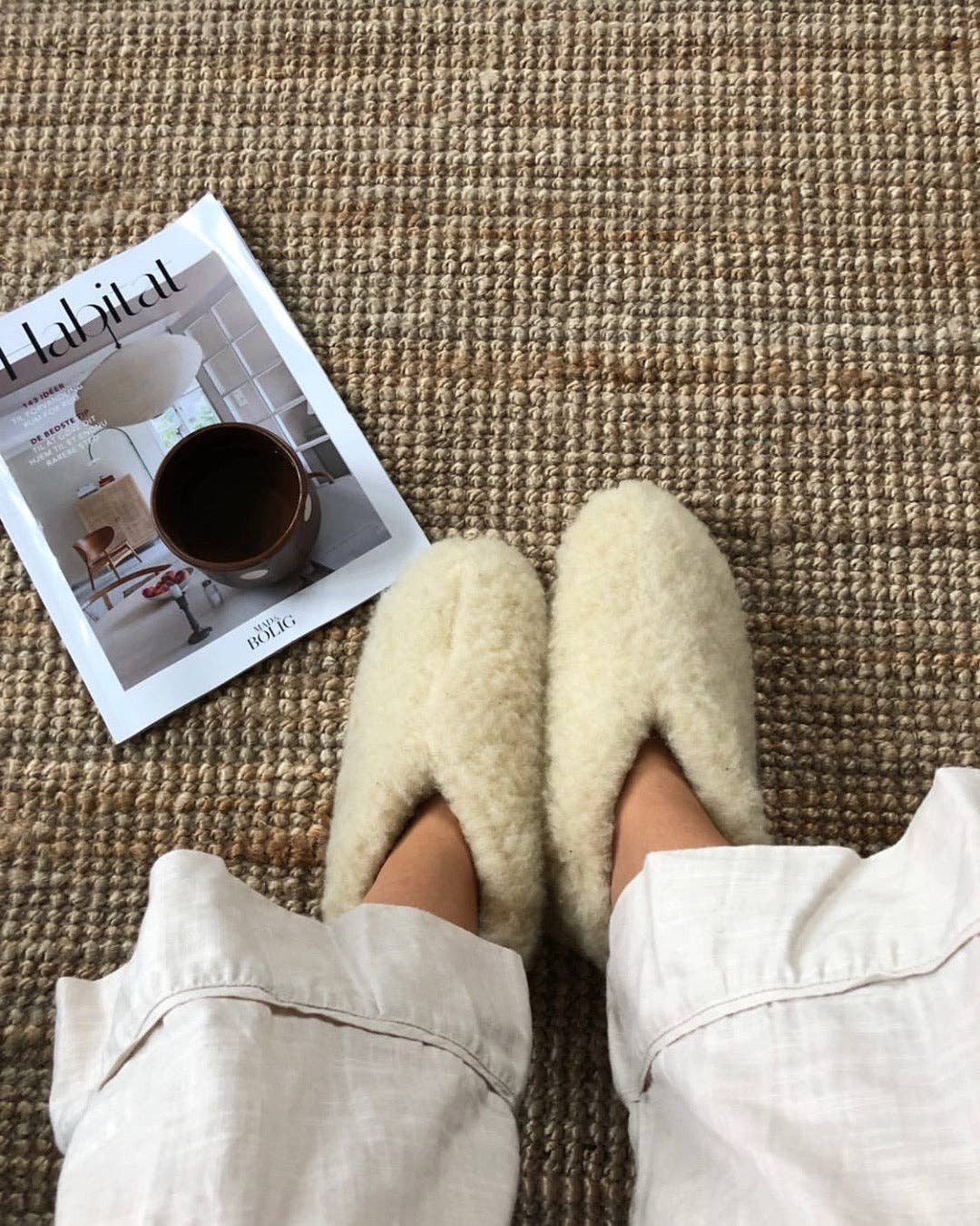 The Cozy Sheep Merinovillatossut – matala malli -valkoinen