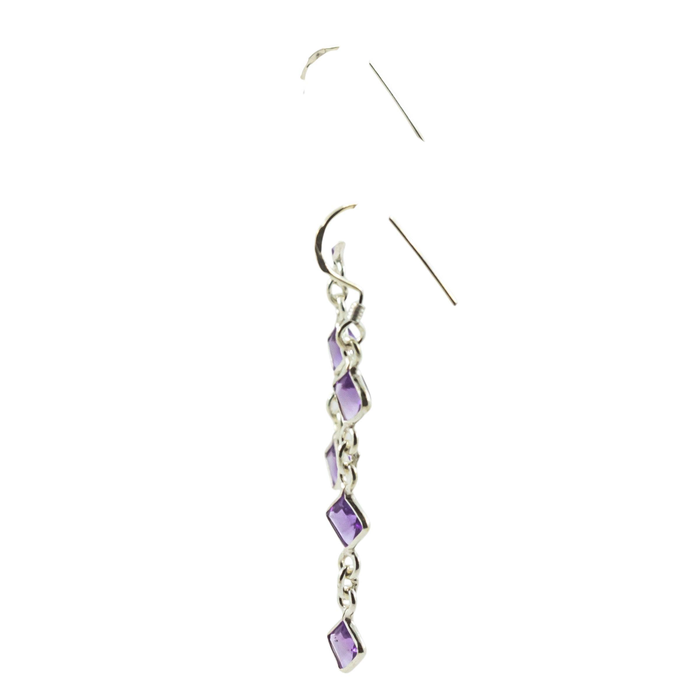 Amethyst Gemstone Earrings Dangling Sterling Silver 925