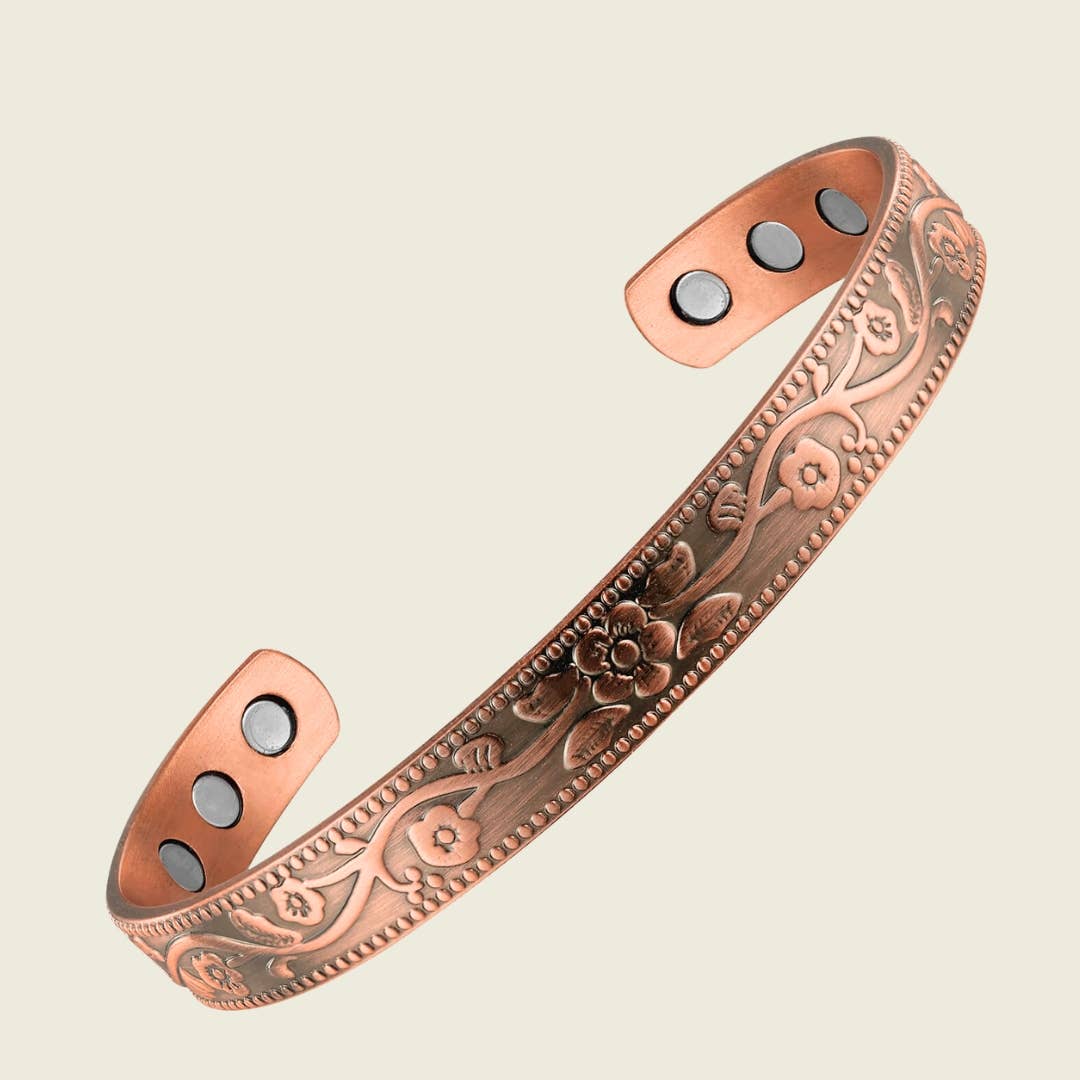 Koppararmband Blommönster - 6 magneter
