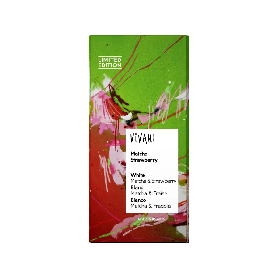 Vivani ekologisk matcha-jordgubbevit choklad 80g