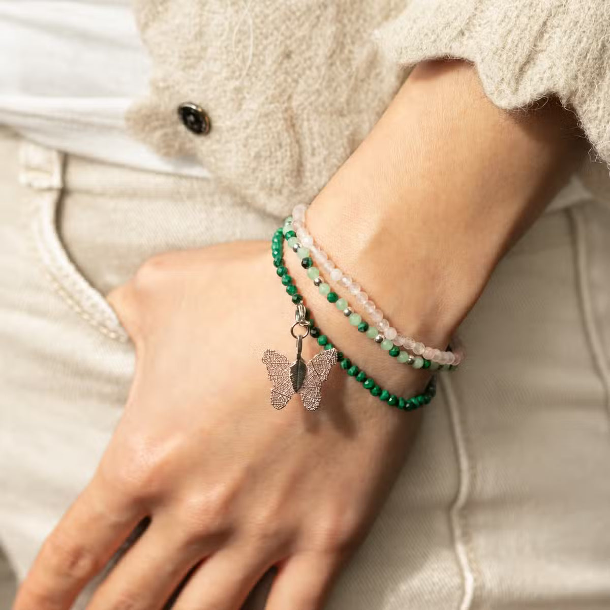 Nymph Spirit armbandsset Forest Spirit – rosenkvarts, malakit & aventurin