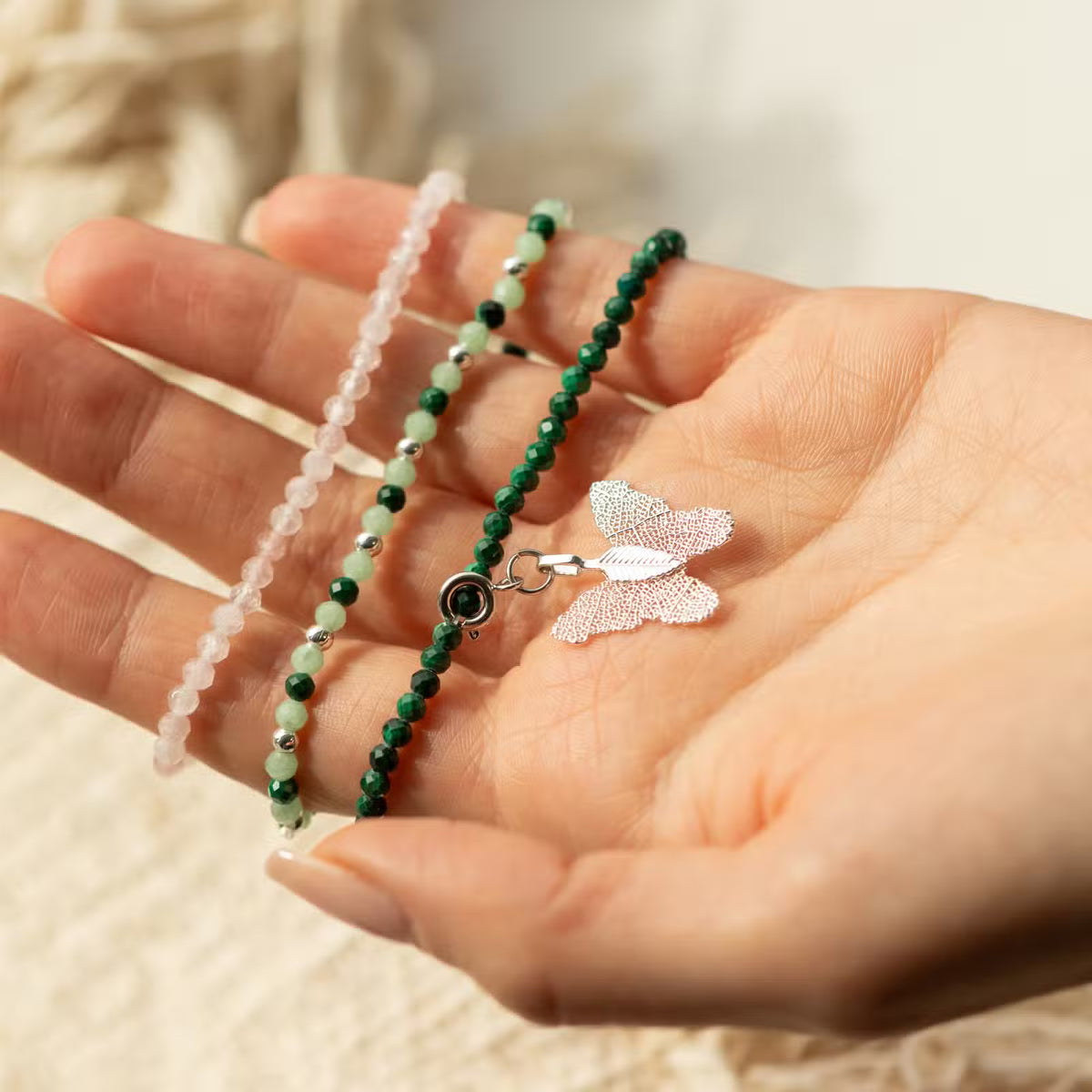 Nymph Spirit armbandsset Forest Spirit – rosenkvarts, malakit & aventurin