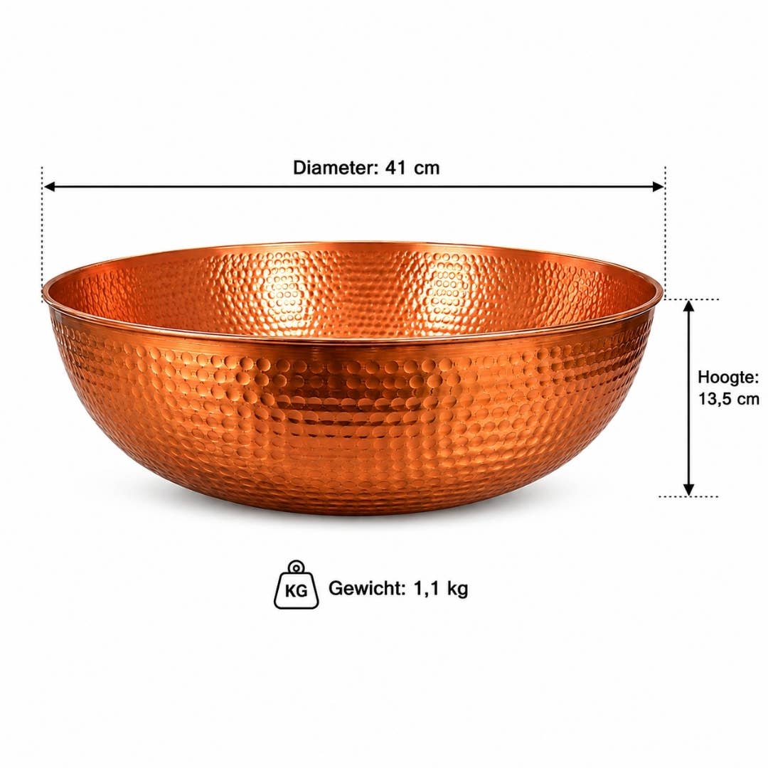 Handhamrad kopparskål 41 cm- 1.1 kg