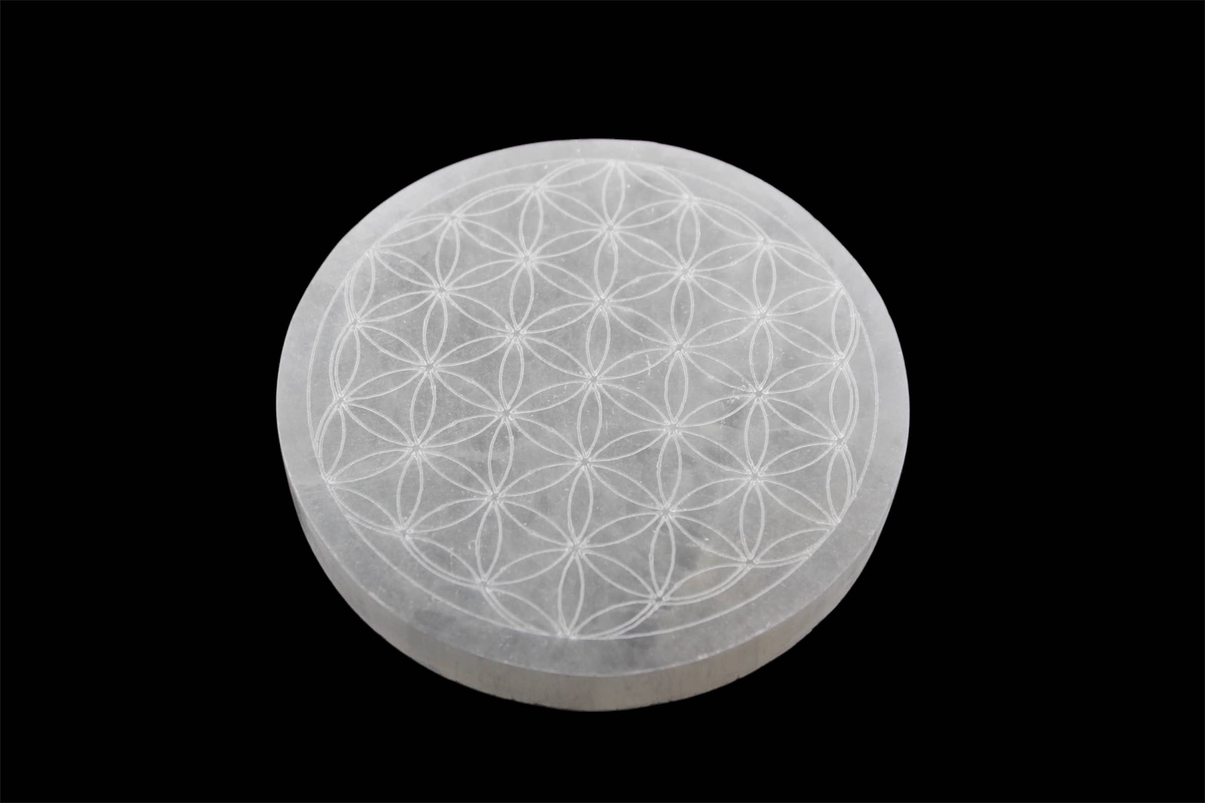 Selenite Round Flower Of Life Charging Plate