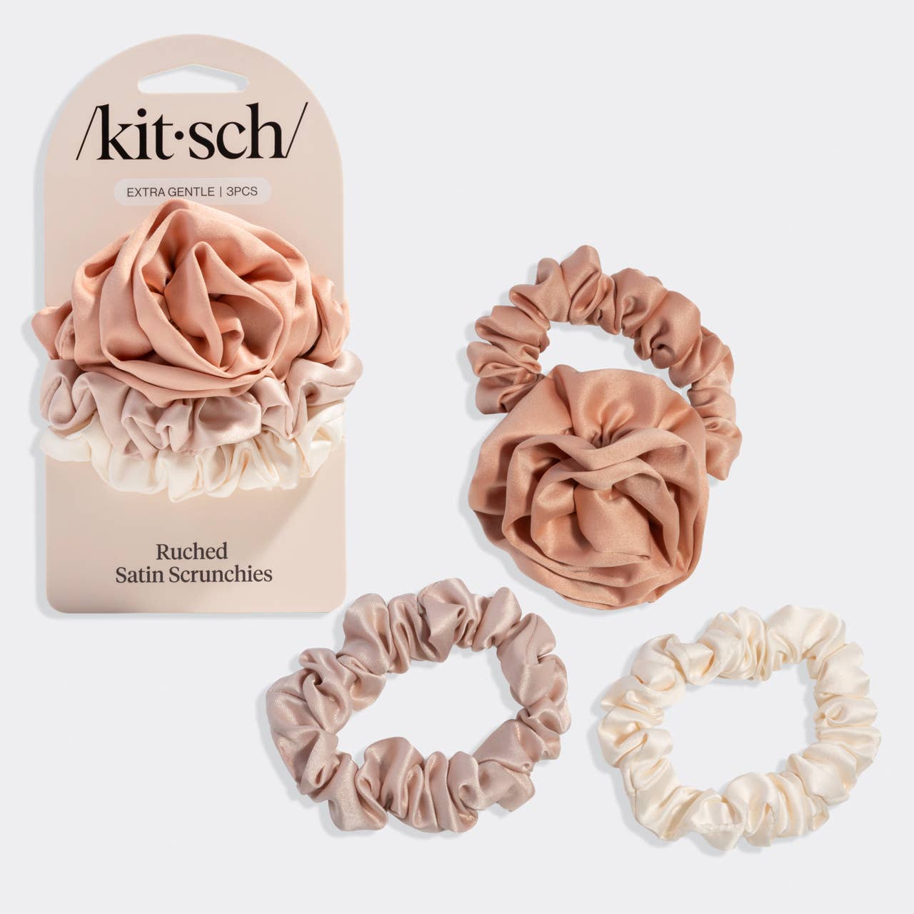 Rosette Ruched Satin Scrunchies 3pc Set - Terracotta