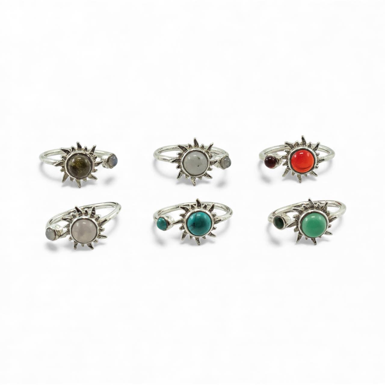 Naturstensringset (6 st) – justerbara solringsringar