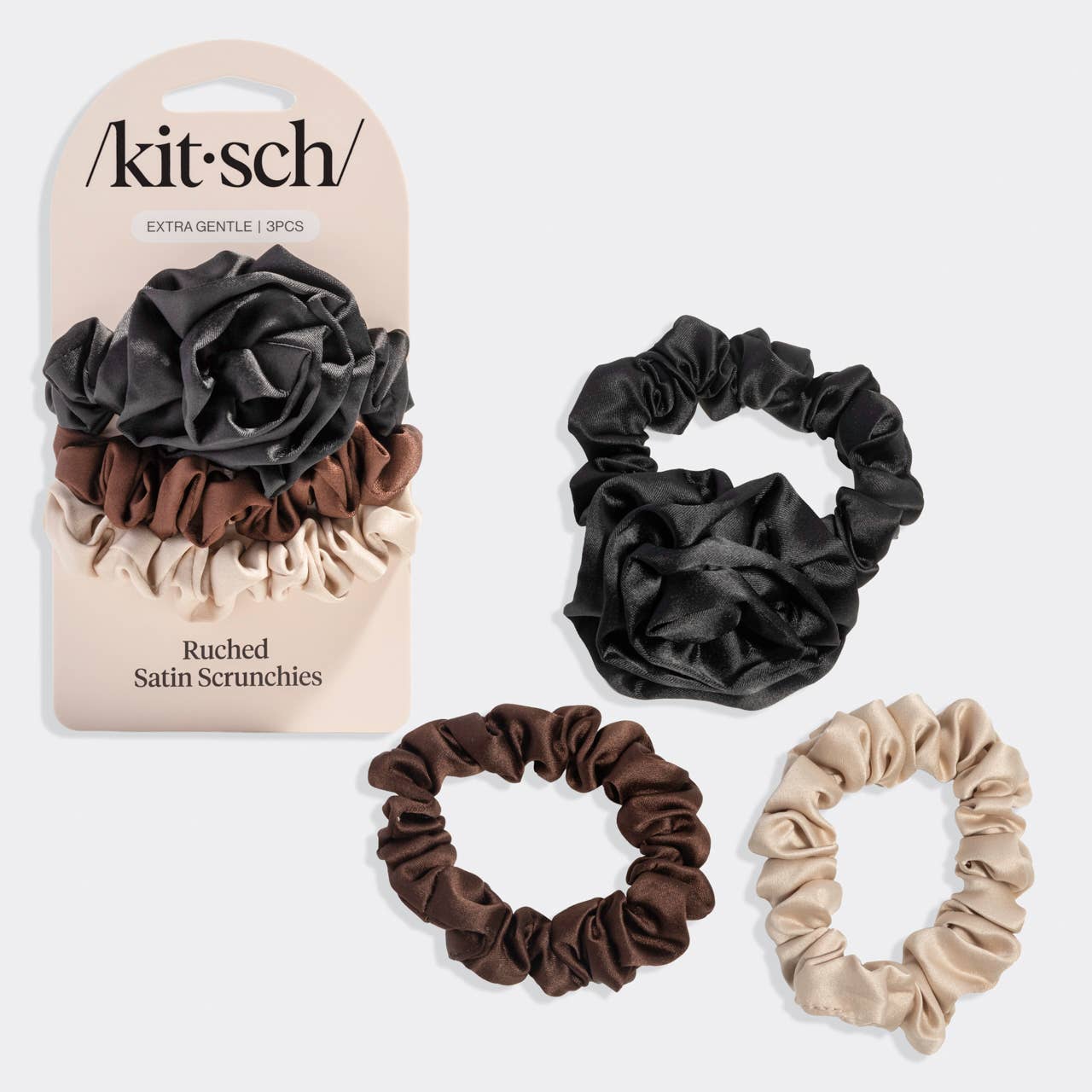Rosett Rynkad Satin Scrunchies 3-pack - Svart