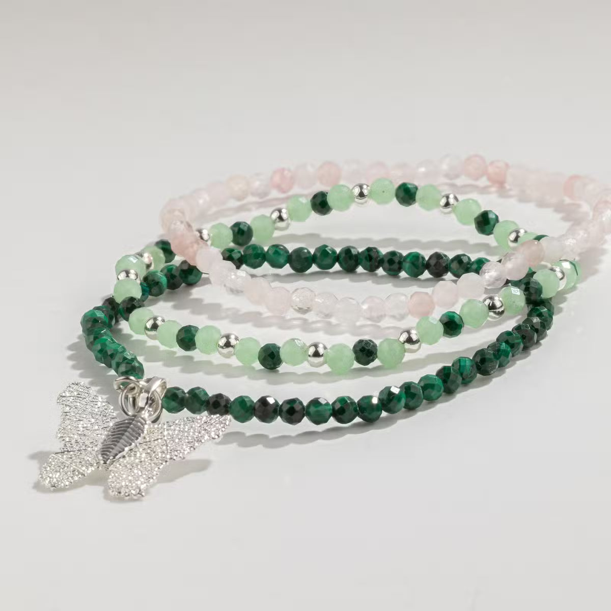Nymph Spirit armbandsset Forest Spirit – rosenkvarts, malakit & aventurin