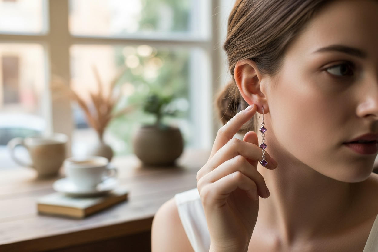 Amethyst Gemstone Earrings Dangling Sterling Silver 925