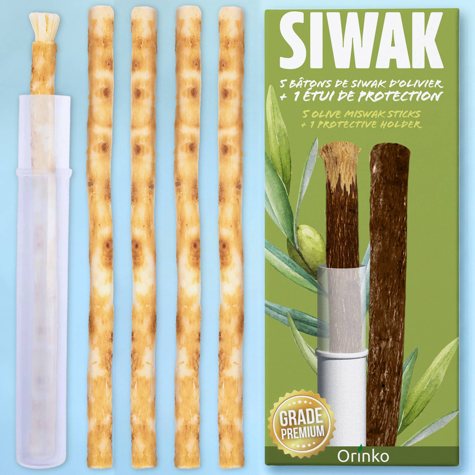 Olivmiswak (siwak) tandstickor x5 + 1 skyddsfodral