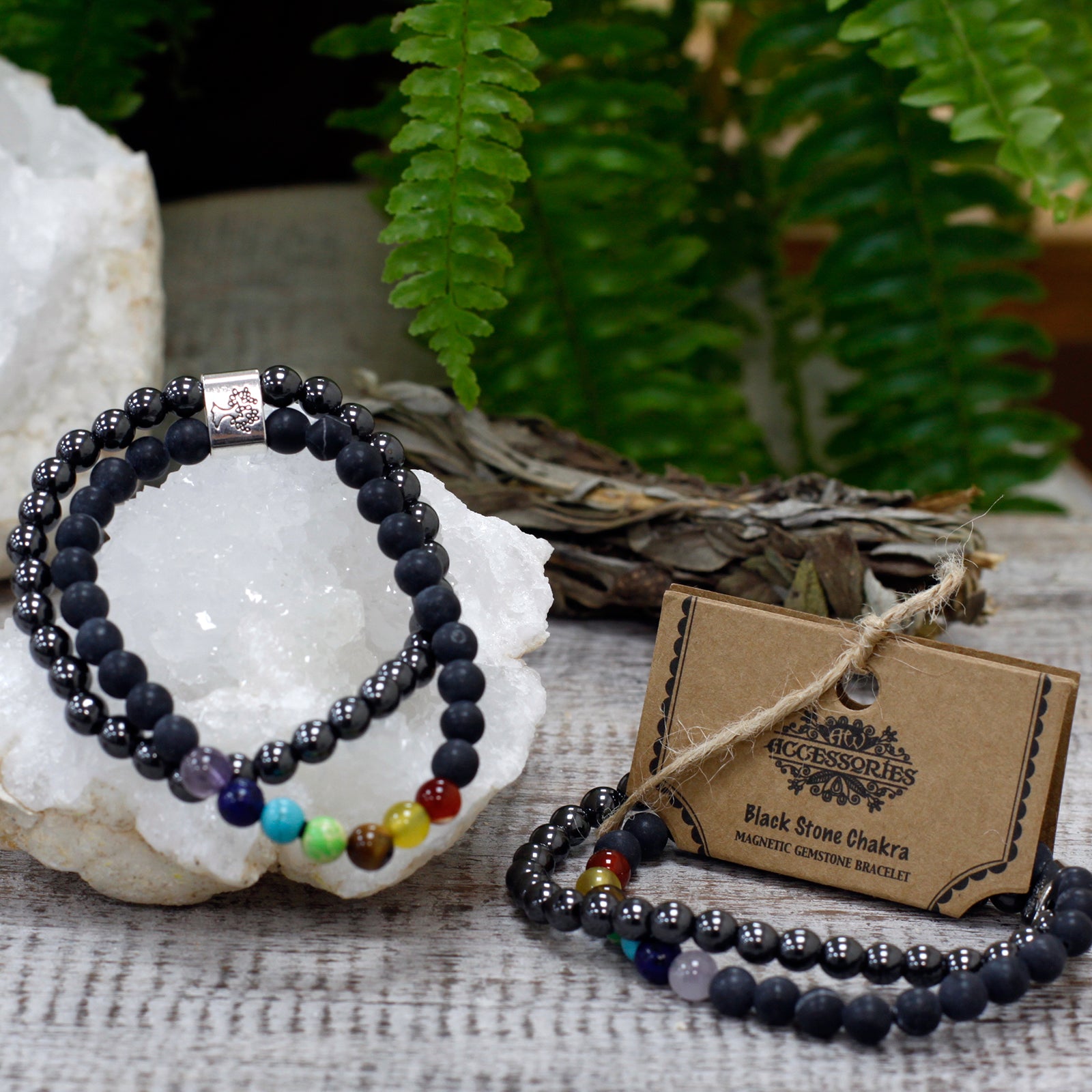 Chakra & Svart Sten Armband