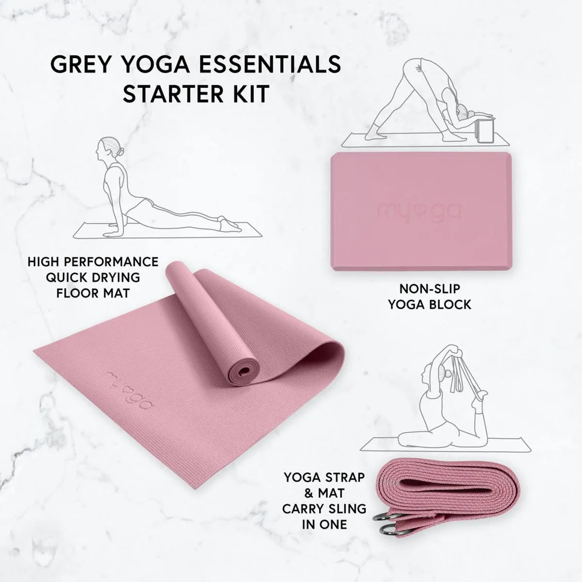 Myga Yoga Starter Kit - Vaaleanpunainen