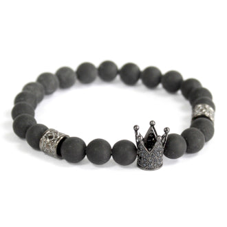 Armband 8mm Svart Agat & Krona