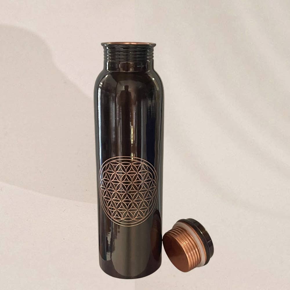 Vattenflaska i ren koppar med livets blomma, antik, ± 950 ml (320