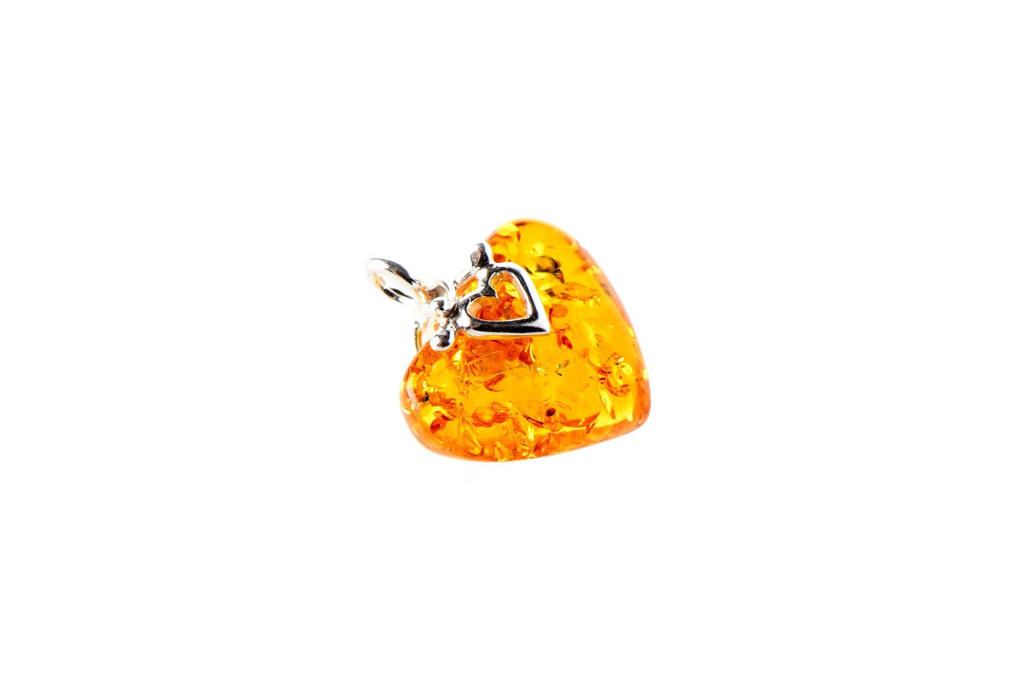 Honey Amber Heart Pendant with 925 Sterling Silver