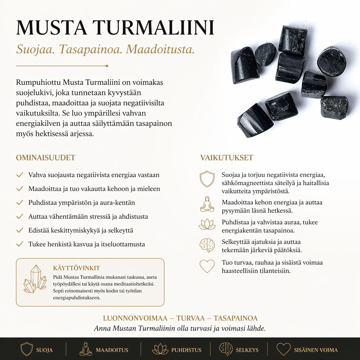 Polerad svart turmalin 1,5-3,5 cm