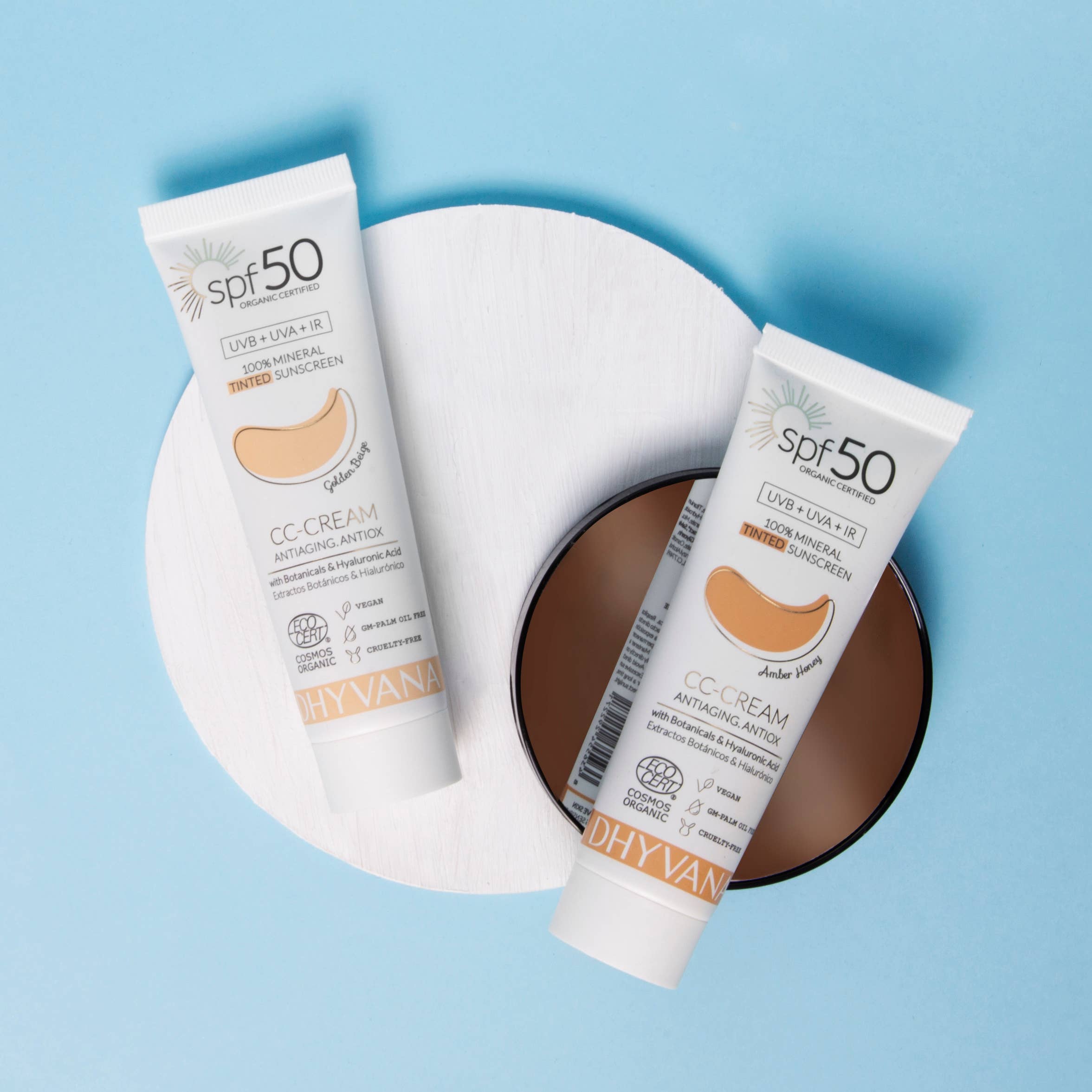 Dhyvana SPF50 CC-Cream, tonande solkräm för ansiktet