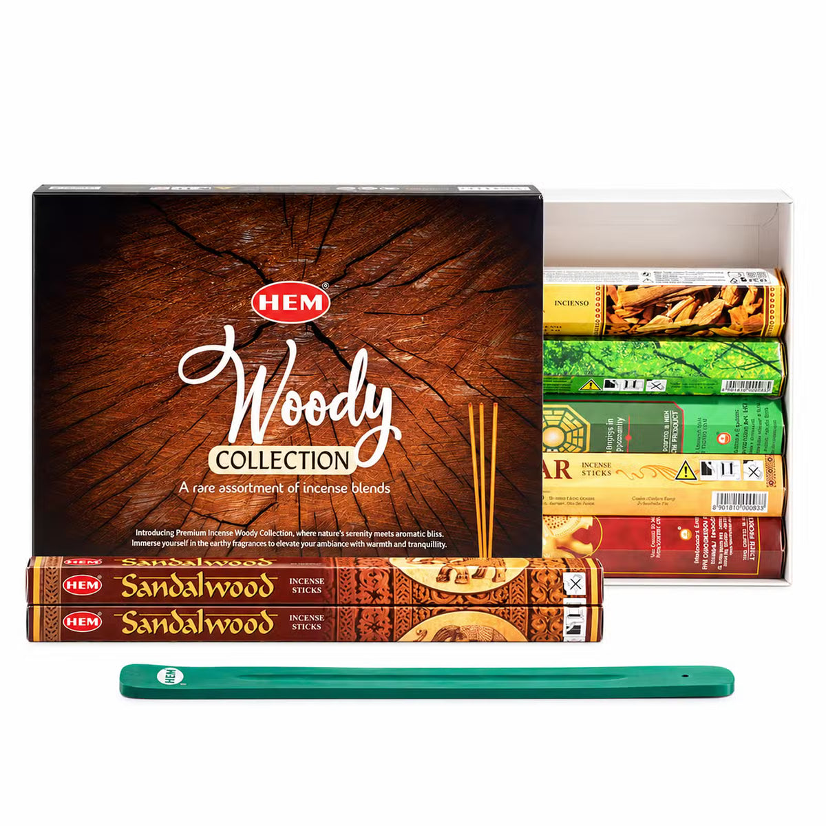 HEM Woody Collection rökelsepresentset – 6 dofter + rökelsehållare