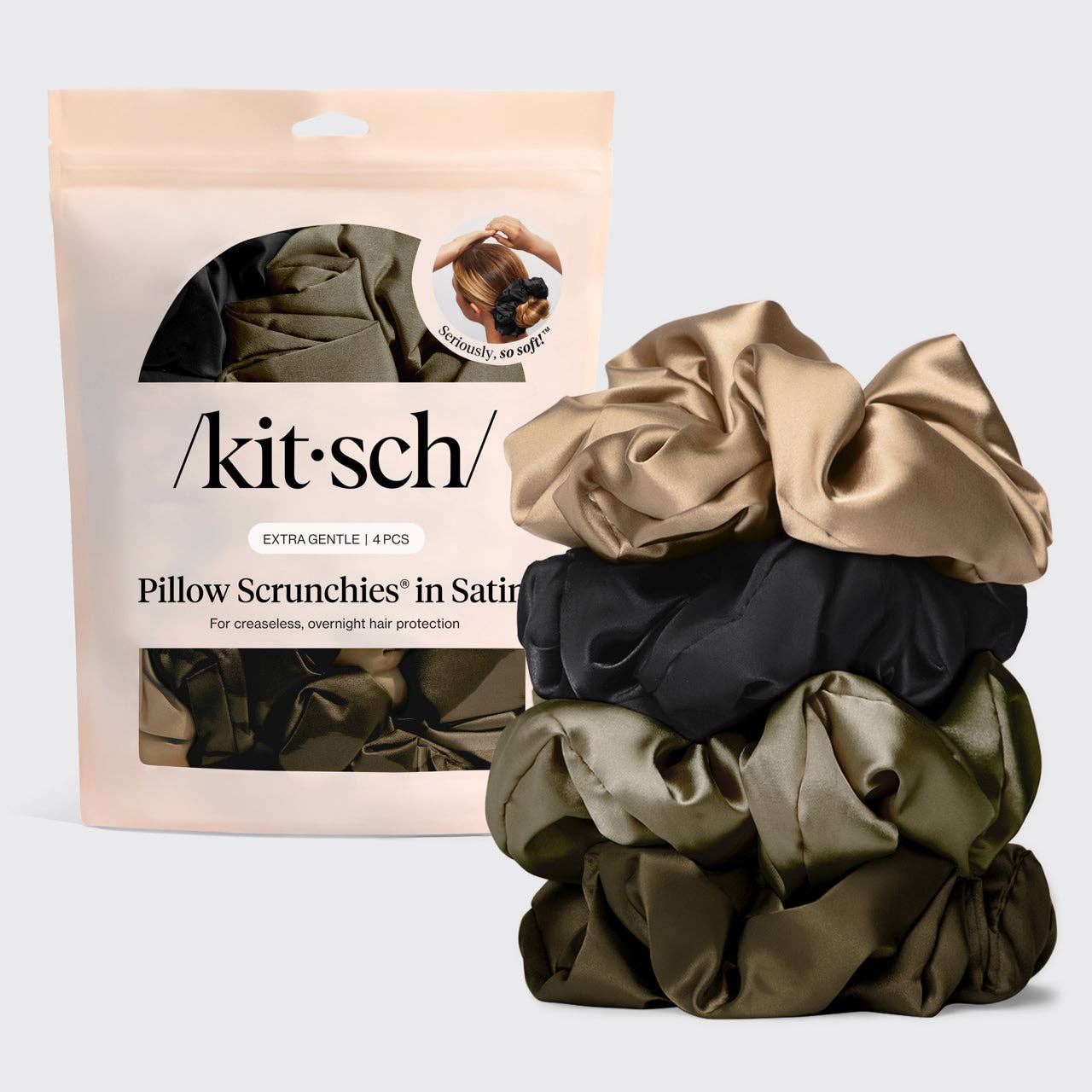 Pillow Scrunchies® in Satin 4kpl  - Musta