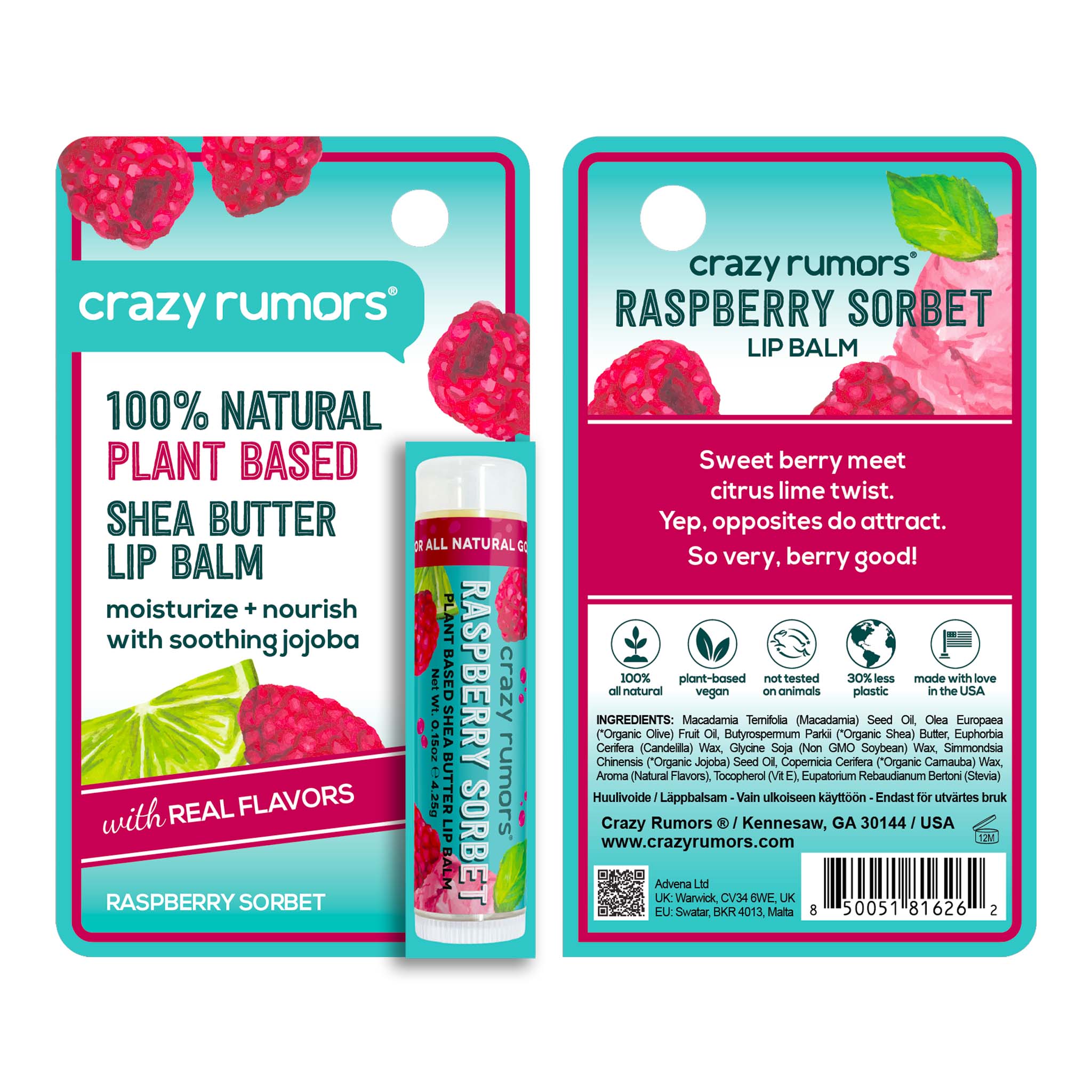 Crazy Rumors Huulivoide Raspberry Sorbet, Uusi