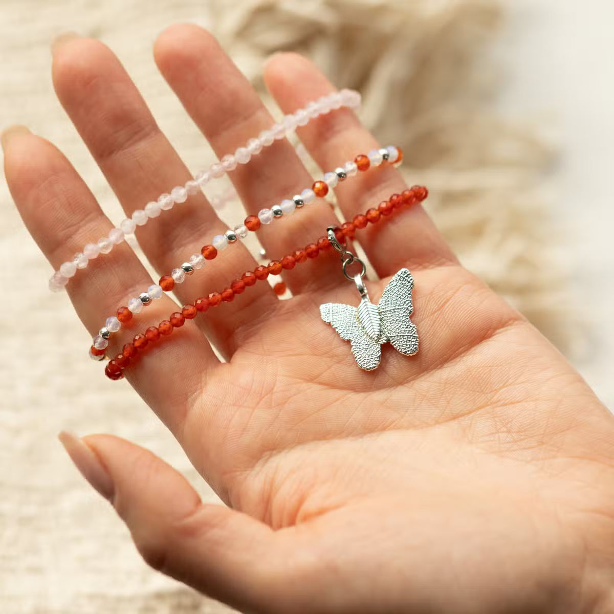 Nymph Spirit armbandsset Love & Flame – rosenkvarts & rubin
