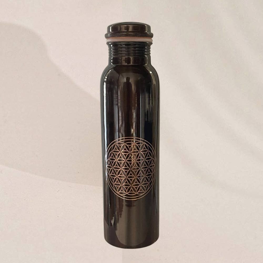 Vattenflaska i ren koppar med livets blomma, antik, ± 950 ml (320