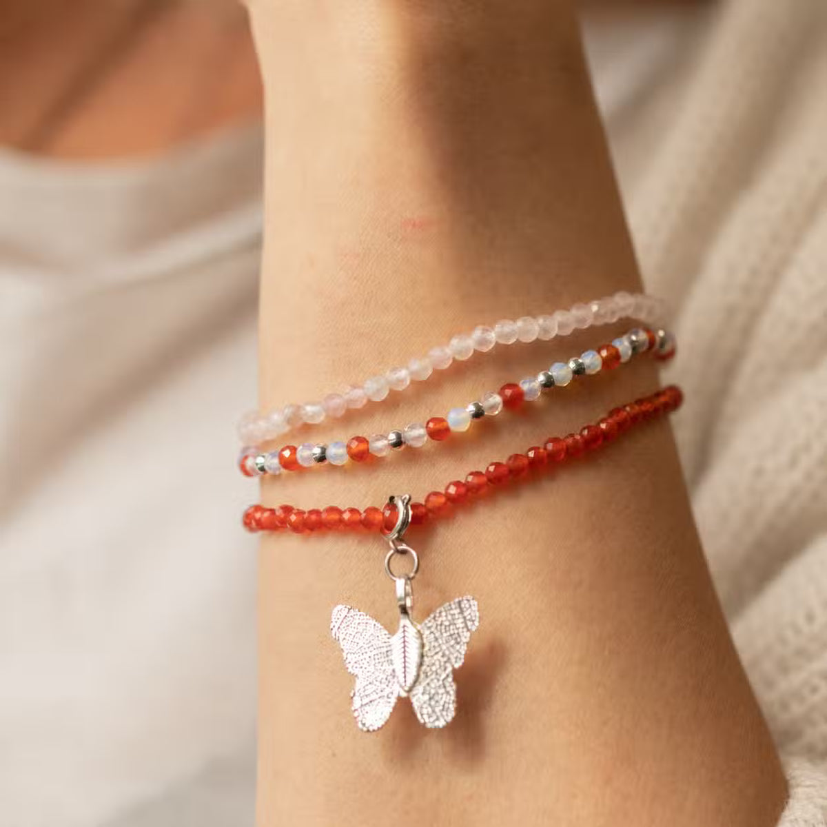Nymph Spirit armbandsset Love & Flame – rosenkvarts & rubin