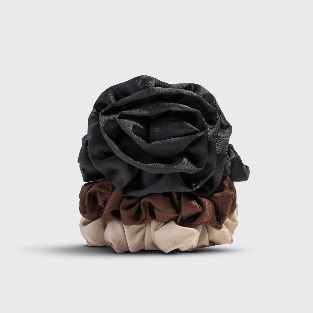 Rosett Rynkad Satin Scrunchies 3-pack - Svart