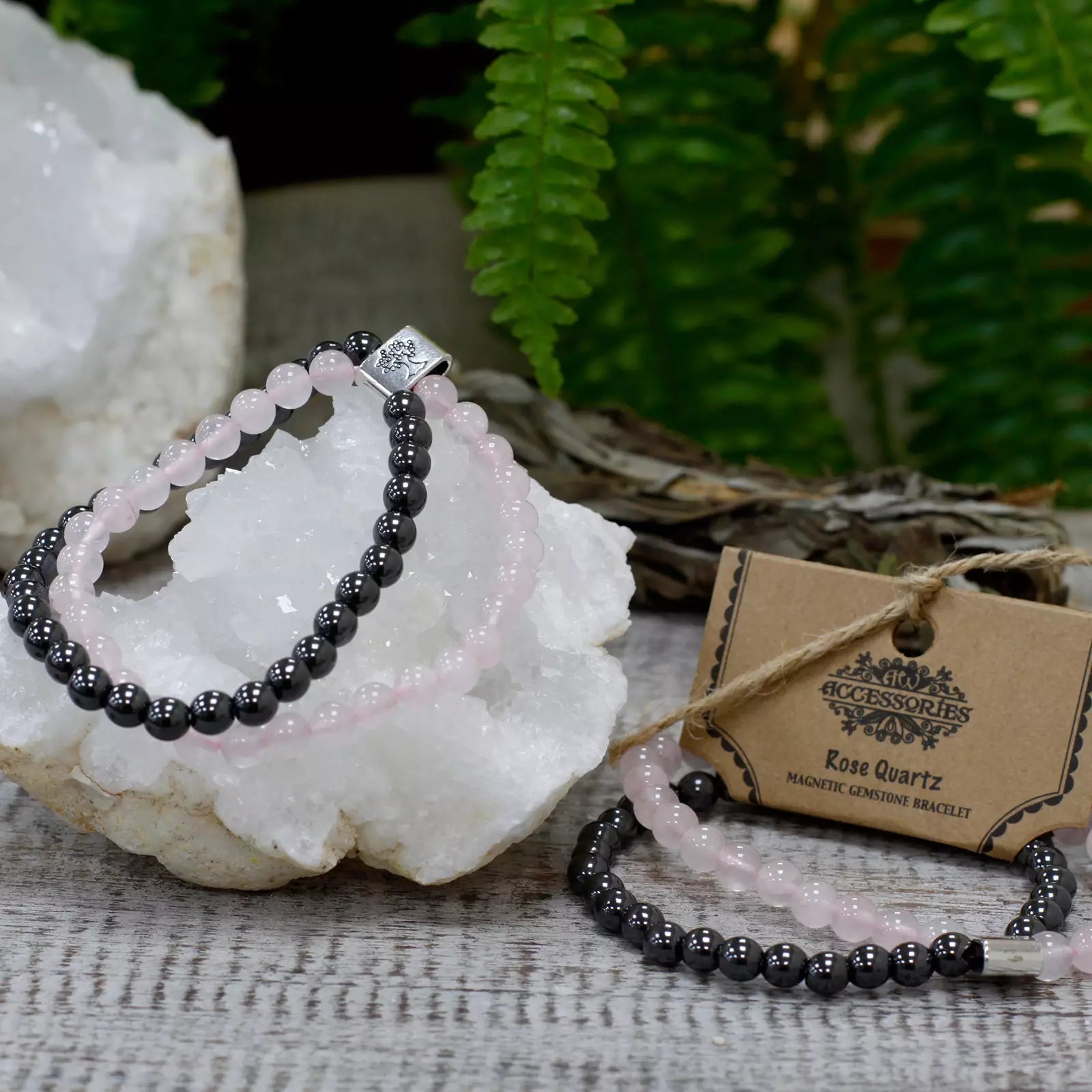 Rosenkvarts & Magnetisk Hematit armband